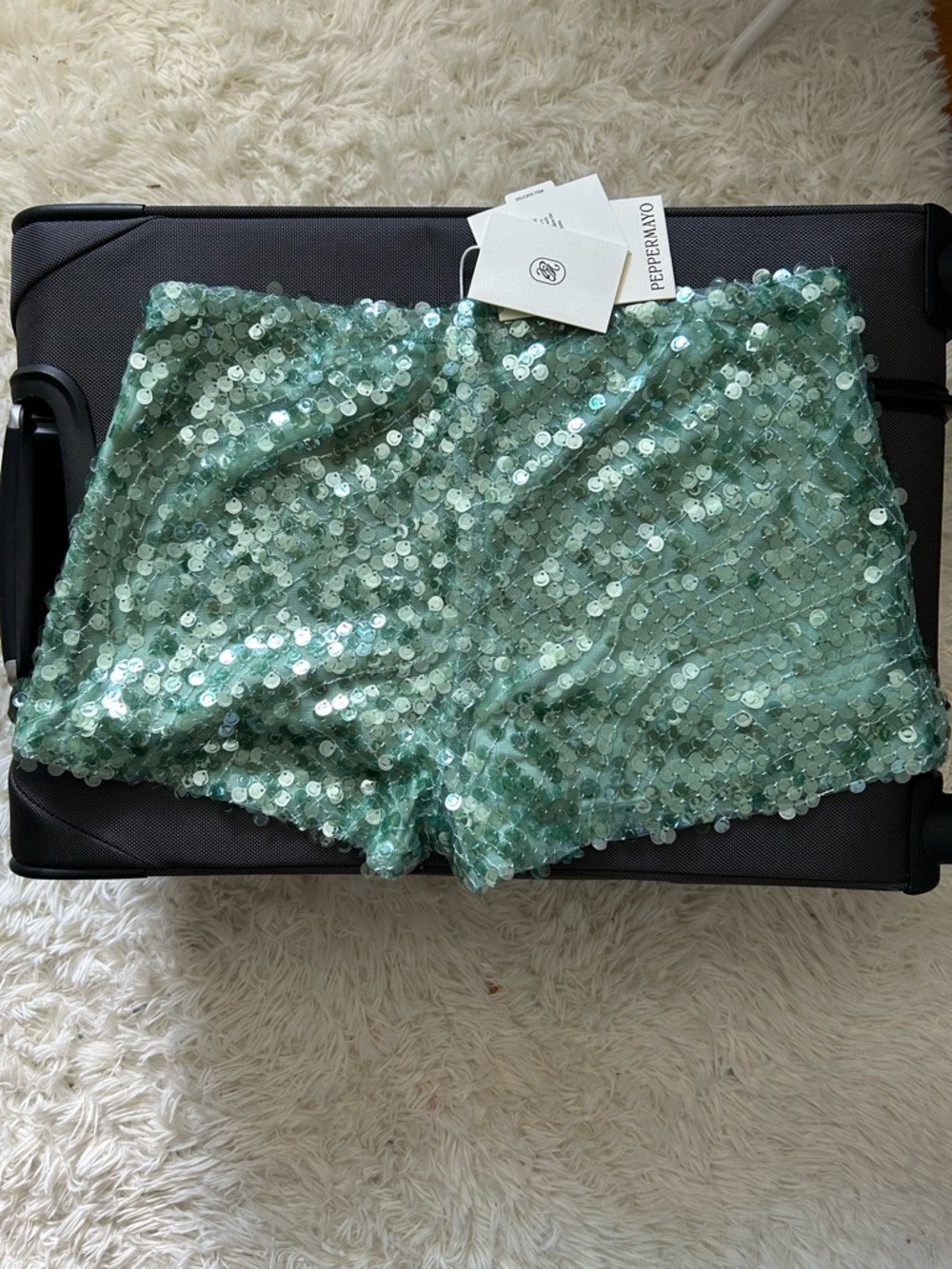 Peppermayo Mint Green Sequin High Waist Shorts